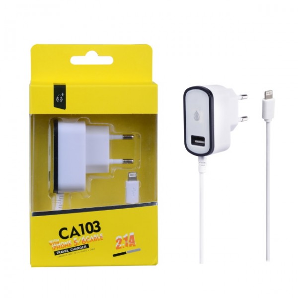 Nabíječka PLUS CA103, kabel pro iPhone5 + USB výstup 5V/2,1A, black