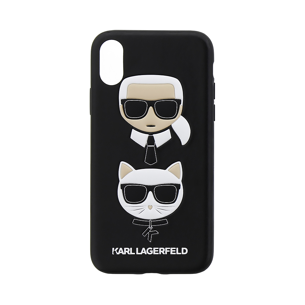 Silikonové pouzdro Karl Lagerfeld Karl and Choupette Hard Case na iPhone X / XS, Black