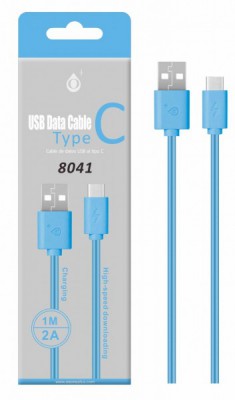 Dátový a nabíjací kábel PLUS 8041, USB-C, dĺžka 1m, 2A, USB 2.0, Blue