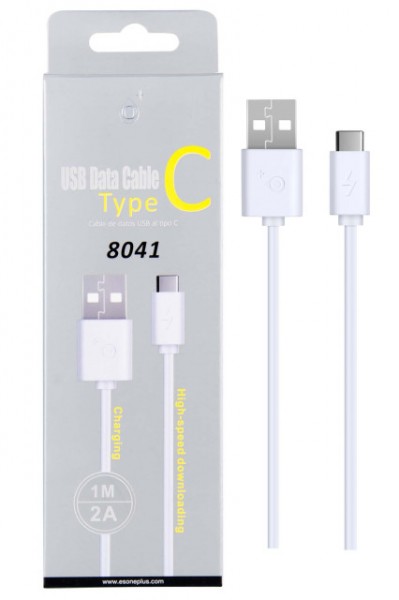 Datový a nabíjecí kabel PLUS 8041, USB-C, délka 1m, 2A, USB 2.0, White