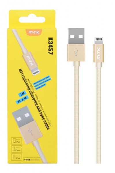 Datový a nabíjecí kabel PLUS K3457, iPhone Lightning, MFI certifikace, 1m, 2,4A Gold