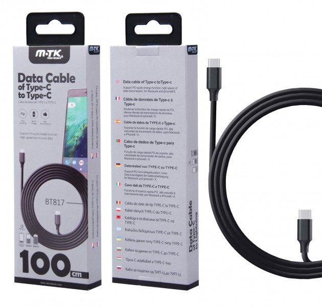 Dátový kábel PLUS BT817 USB-C - USB-C s podporou QC 3.0, Black