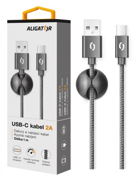 Dátový kábel ALIGATOR PREMIUM 2A, USB-C, Black