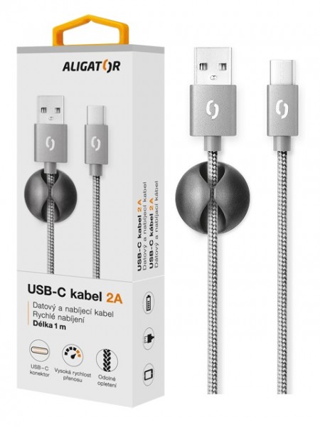 Dátový kábel ALIGATOR PREMIUM 2A, USB-C, Grey