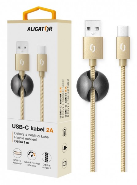 Dátový kábel ALIGATOR PREMIUM 2A, USB-C, Gold