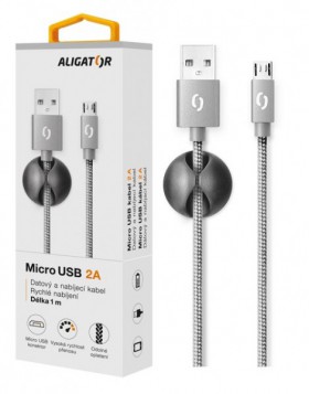 Dátový kábel ALIGATOR PREMIUM 2A, MicroUSB, Grey