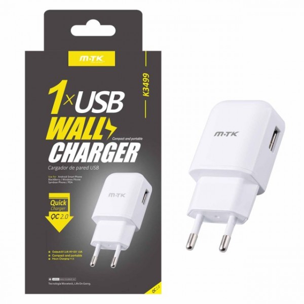 Nabíjačka Quick Charge 2.0 PLUS s USB výstupom, 2.1A (K3499), White