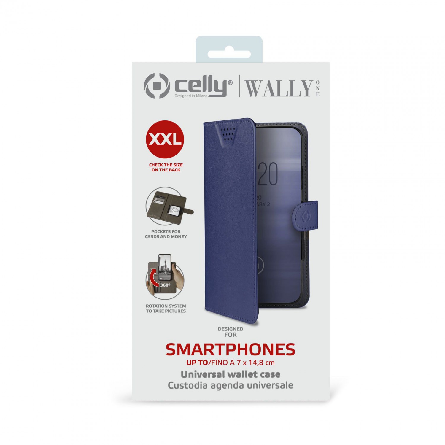 CELLY Wally One univerzální flipové pouzdro velikost XXL pro 5.0" - 5.5", modré
