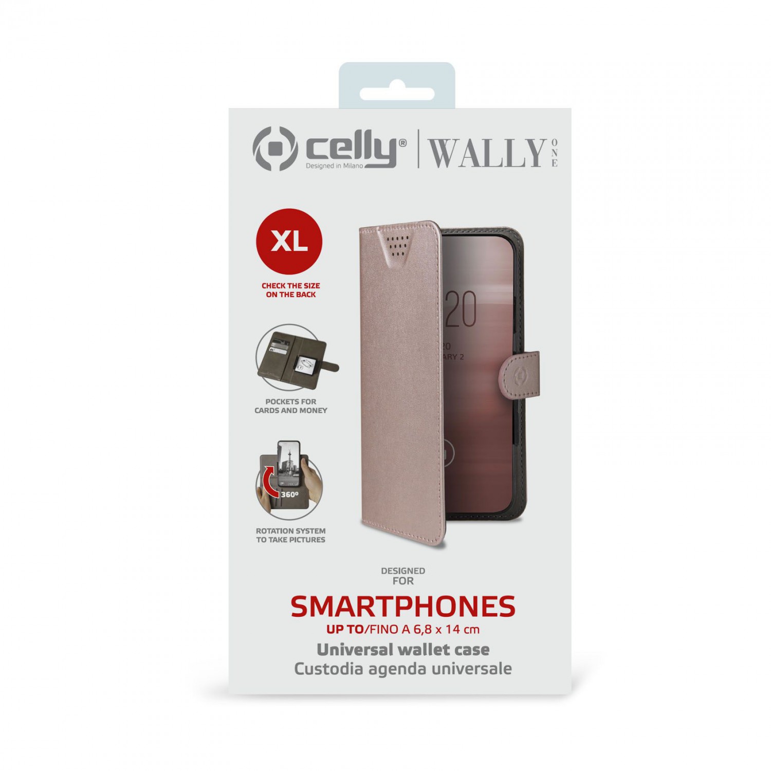 CELLY Wally One univerzální flipové pouzdro velikost XL pro 4.5" - 5.0", růžové