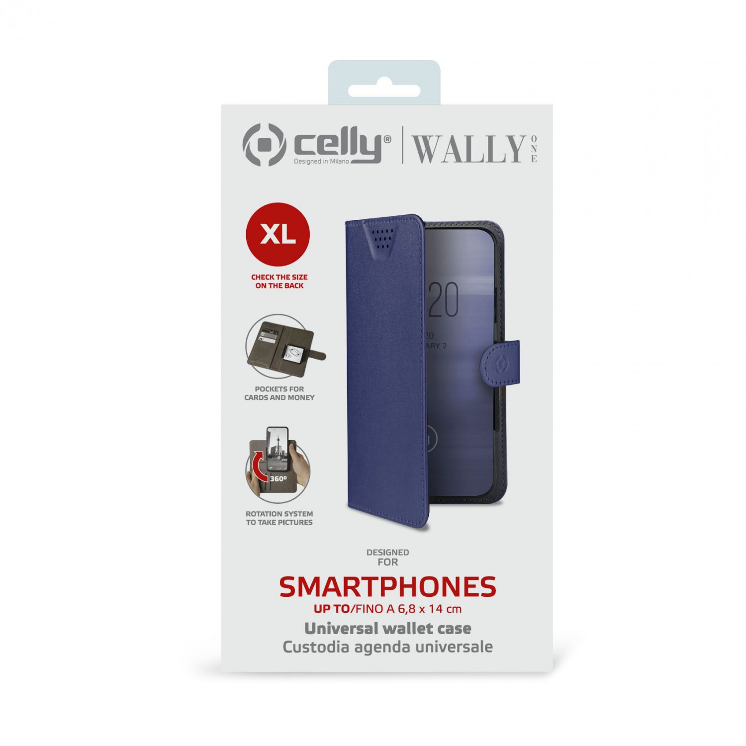 CELLY Wally One univerzální flipové pouzdro velikost XL pro 4.5" - 5.0", modré