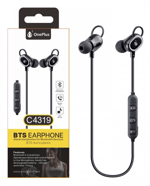 Bluetooth HF slúchadlá do uší PLUS, s mikrofónom a tlačidlom C4319 šport, Black