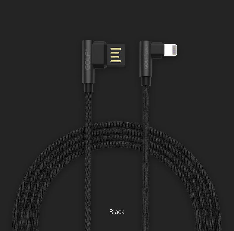 Oboustranný datový kabel GOLF GC-48i, USB kabel s 90° koncovkami, lightning, black