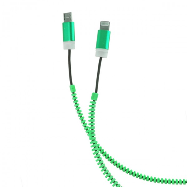 USB kábel ZIP 2in1 s konektormi microUSB / iPhone5, green