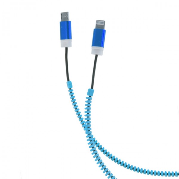 USB kábel ZIP 2in1 s konektormi microUSB / iPhone5, Blue