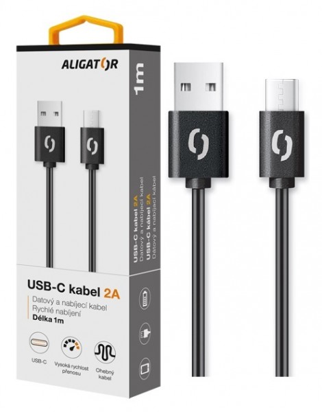Dátový kábel ALIGATOR 2A USB-C 1m, black