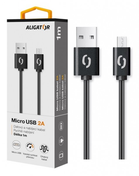 Dátový kábel ALIGATOR 2A micro USB 1m, Black