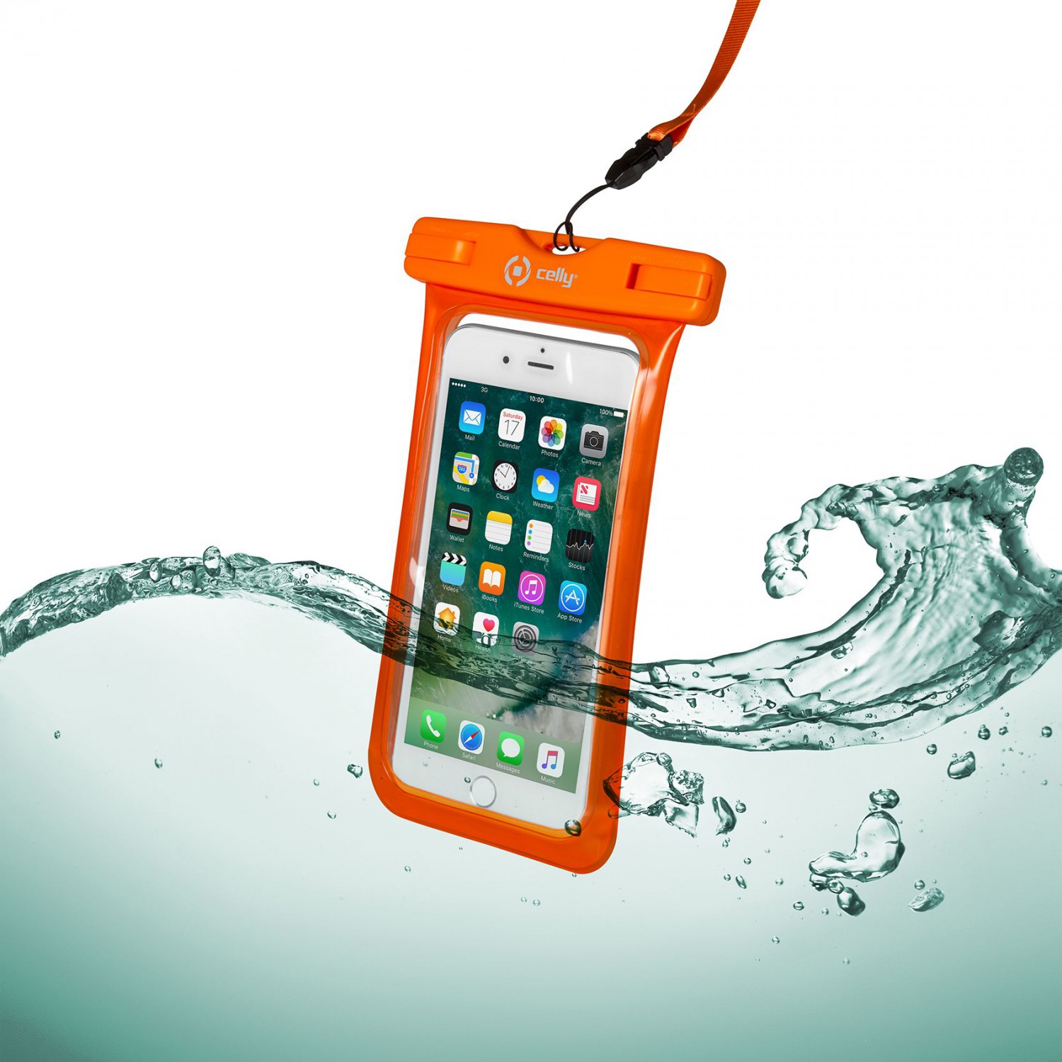 CELLY Splash Bag voděodolné pouzdro pro telefony 6.2", oranžové