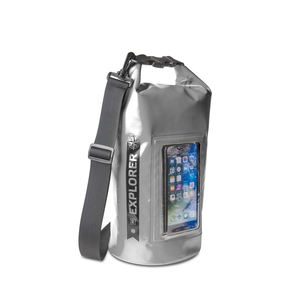 CELLY Explorer voděodolný vak 5L s kapsou na telefon do 6.2", šedý