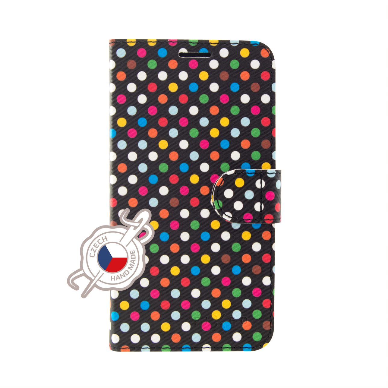 FIXED FIT flipové pouzdro pro Samsung Galaxy A50, motiv Rainbow Dots