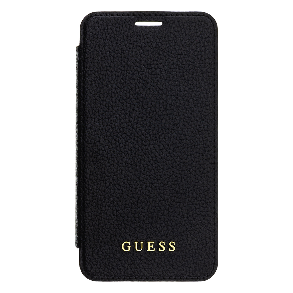 GUBPBKTI61IBK Guess Bundle Leather Book Case Iridescent Black + Tempered Glass pro iPhone XR