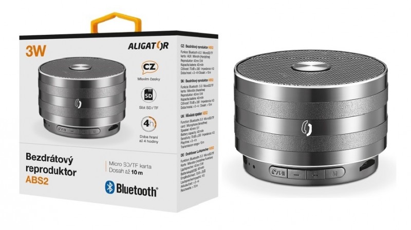 Bluetooth kovový reproduktor ALIGATOR ABS2, micro SD, čierna