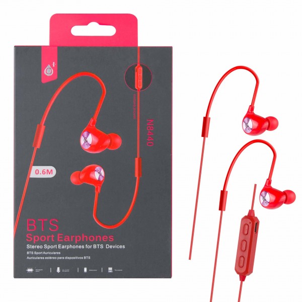 Bluetooth HF slúchadlá do uší PLUS, s mikrofónom a tlačidlom N8440 šport, červená