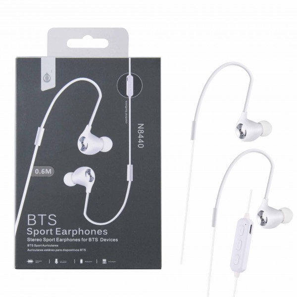 Bluetooth HF slúchadlá do uší PLUS, s mikrofónom a tlačidlom N8440 šport, biela