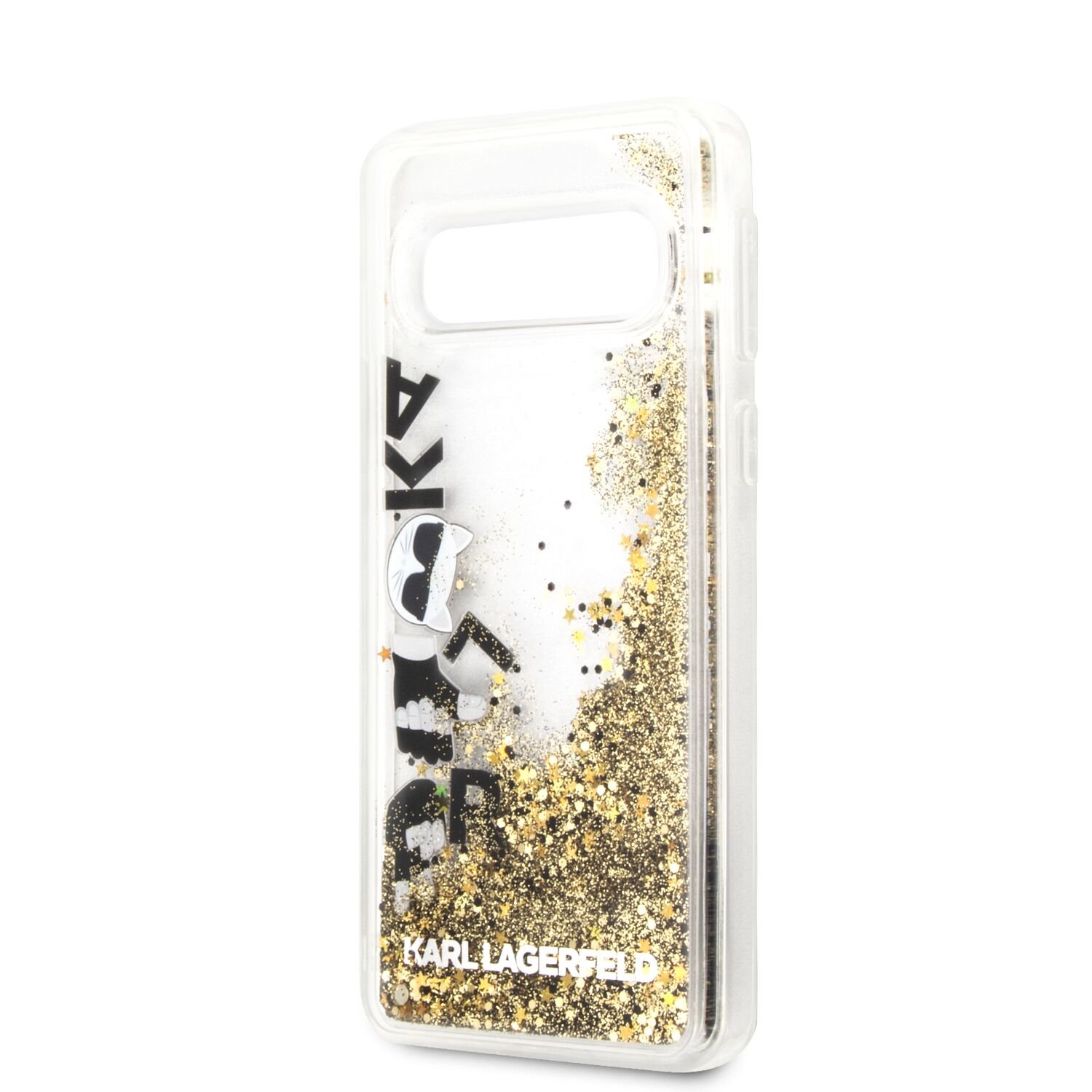 Silikónové puzdro Karl Lagerfeld Glitter Floatting pre Samsung Galaxy S10e, black gold