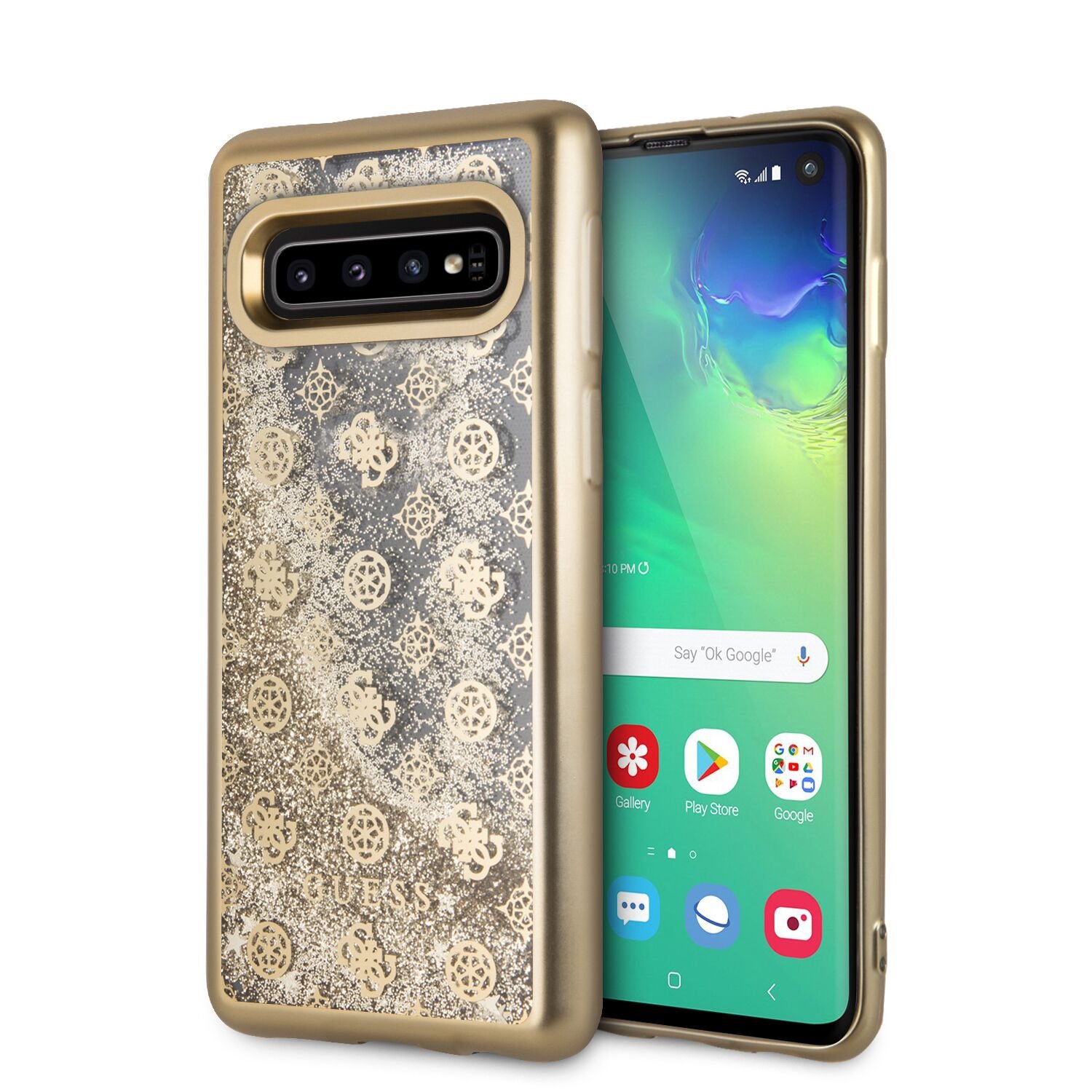 GUHCS10PEOLGO Guess Glitter 4G Peony Zadní Kryt Gold pro Samsung G973 Galaxy S10