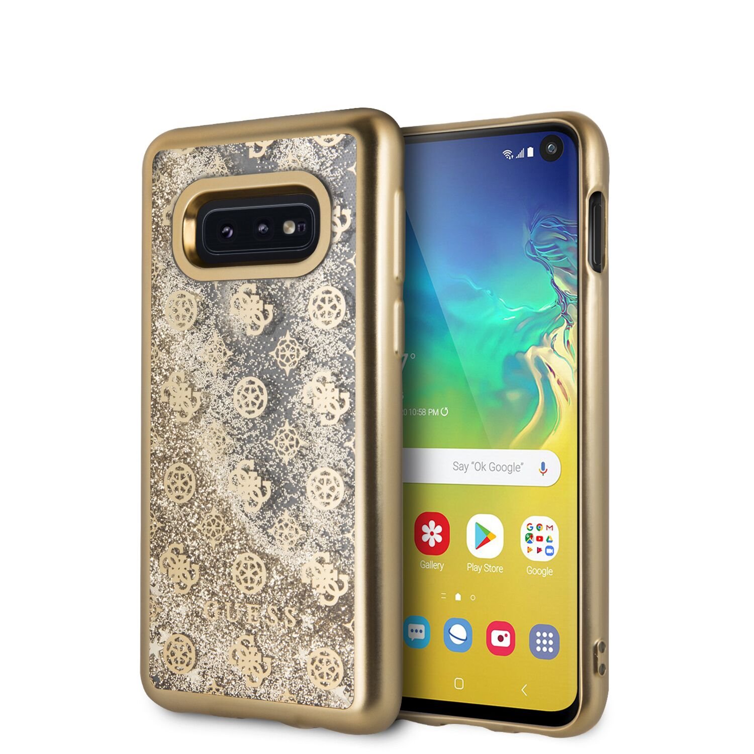 GUHCS10LPEOLGO Guess Glitter 4G Peony Zadní Kryt Gold pro Samsung G970 Galaxy S10e