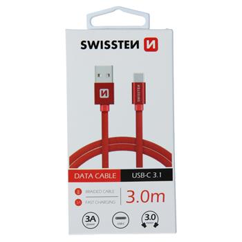 Datový kabel Swissten Textile USB/USB-C, 3,0m, červený