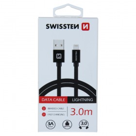 Dátový kábel Swissten Textile USB / Lightning, 3,0m, čierny