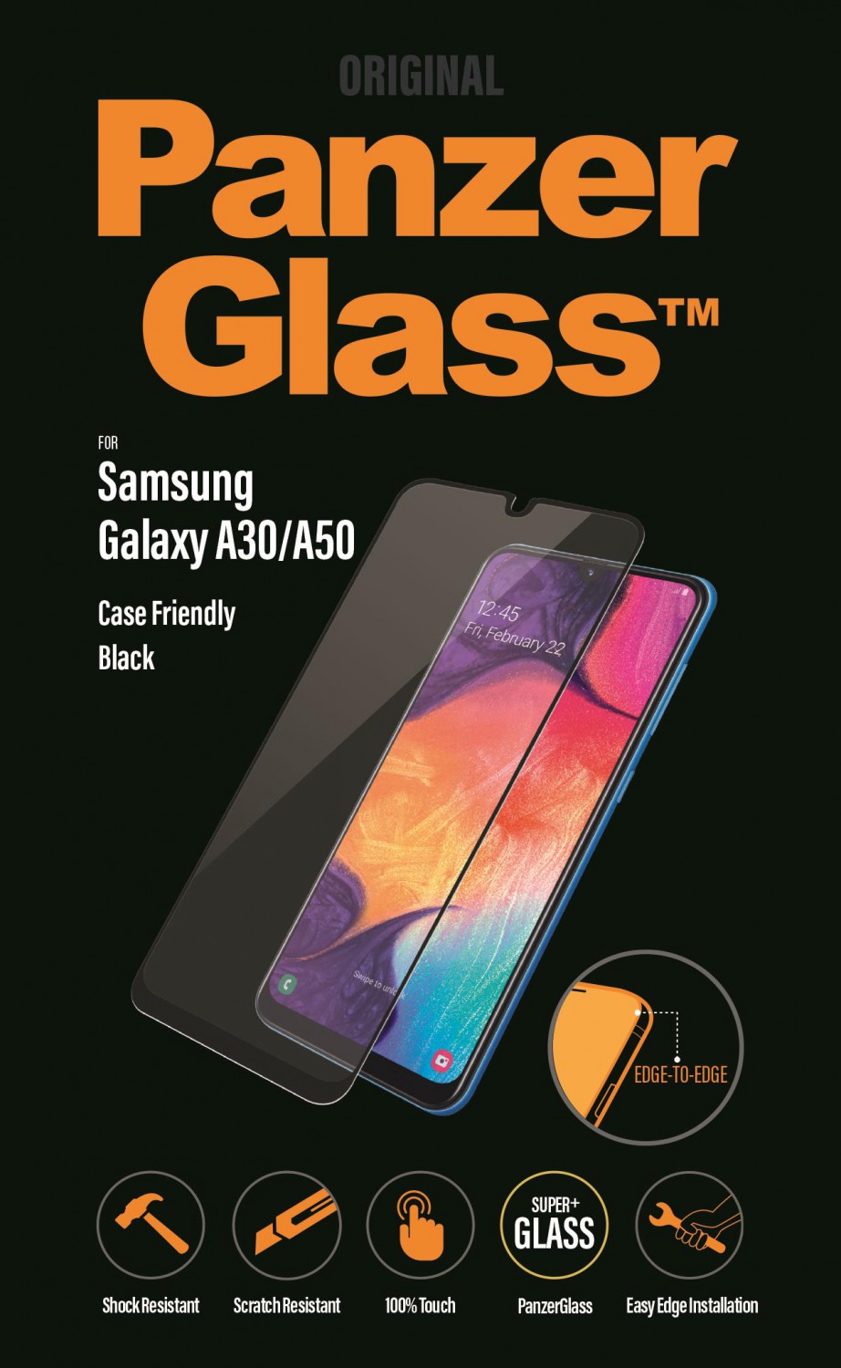 Ochranné sklo displeja PanzerGlass Edge to Edge pre Samsung Galaxy A30 / A50, black