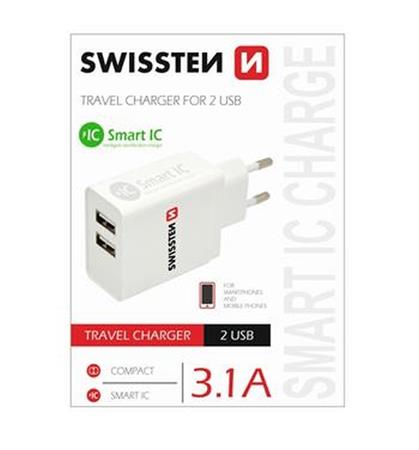 SWISSTEN TRAVEL CHARGER SMART IC WITH 2x USB 3,1A POWER WHITE