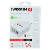 SWISSTEN SÍŤOVÝ ADAPTÉR SMART IC 4x USB 5A POWER, BÍLÁ