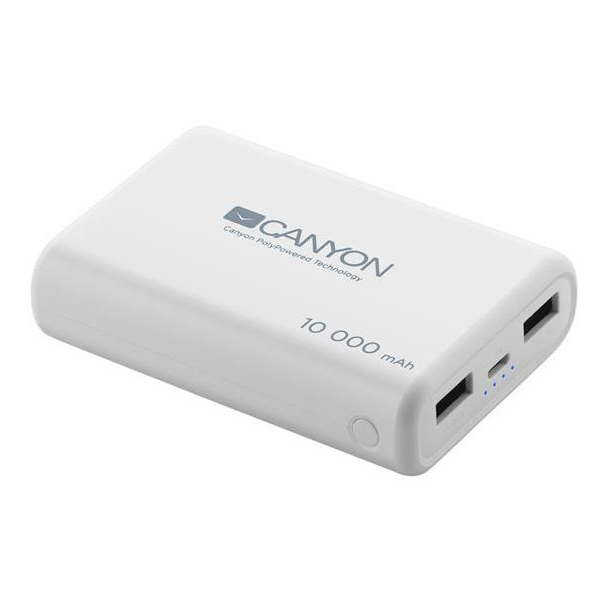 Powerbanka CANYON 10000 mAh, Smart IC, 3in1 USB kabel 0.3m, bílá
