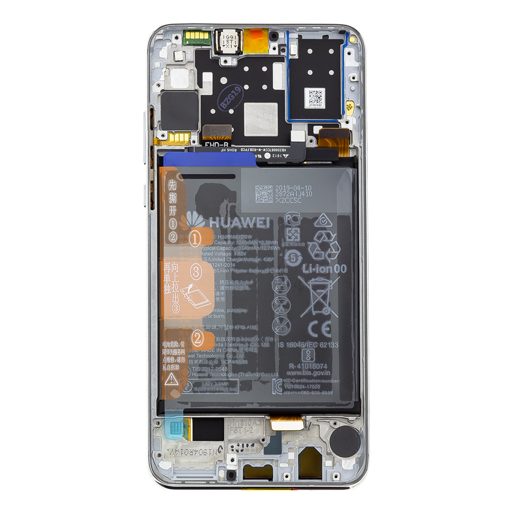 LCD + dotyk + predný kryt + batérie pre Huawei P30 Lite, white (Service Pack) pre 48MP foto