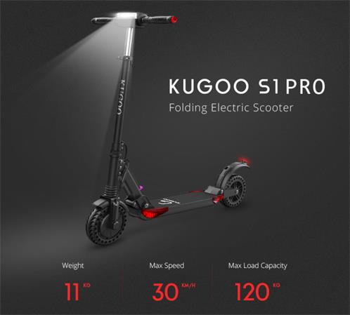 Kugoo S1 PRO elektro koloběžka, 3 režimy rychlosti, poloperforovaná kola, větší kapacita, dojezd až 30km, černá