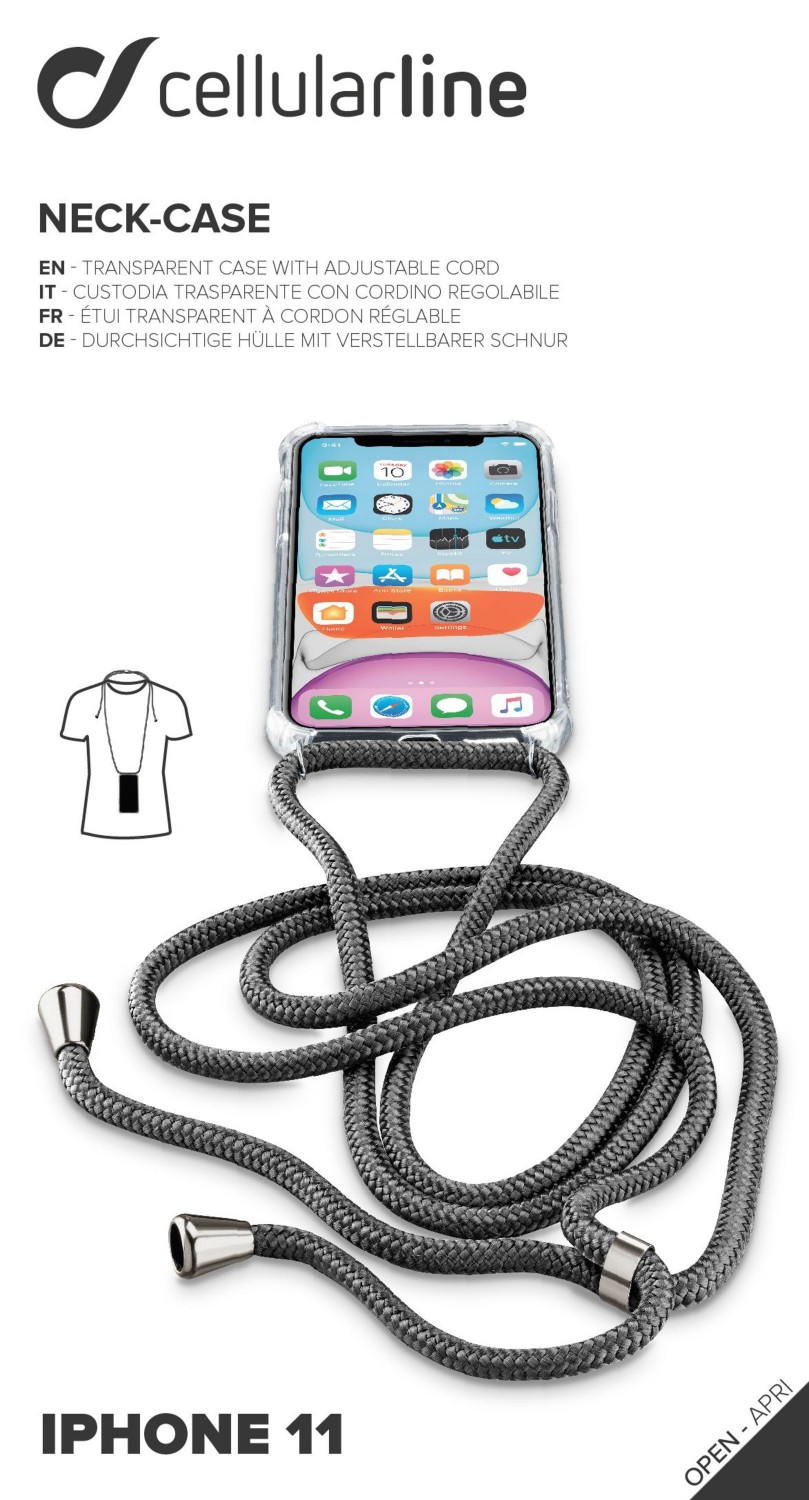 Cellularline Neck-Case zadní kryt čirý pro Apple iPhone 11, s černou šňůrkou 