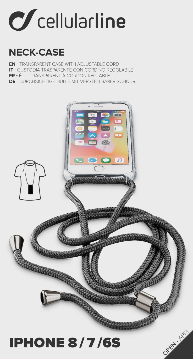 Cellularline Neck-Case zadní kryt čirý pro Apple iPhone 6/7/8, s černou šňůrkou 