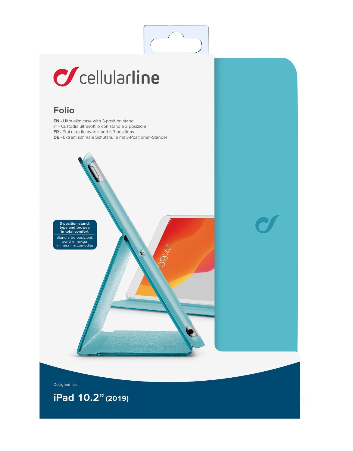CellularLine FOLIO pouzdro flip pro Apple iPad 10.2" 2019, tyrkysové CellularLine FOLIO pro Apple iPad 10,2" (2019), tyrkysové