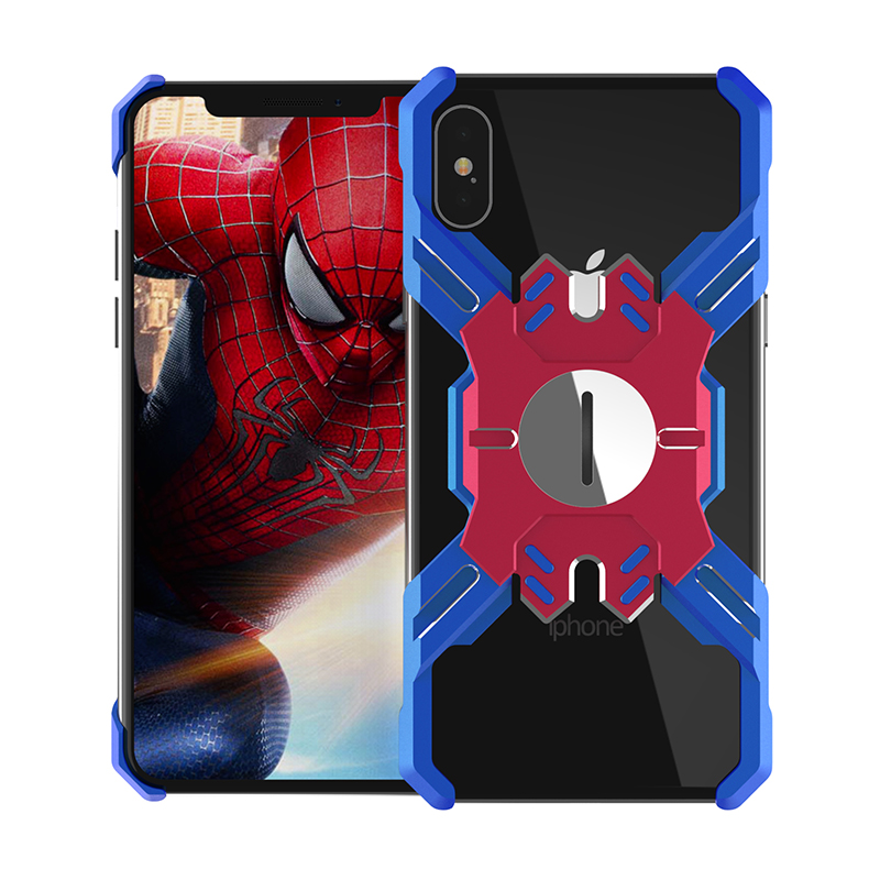 Zadný kryt Luphie Heroes Rotation Aluminium Bumper pre Apple iPhone X / XS, blue / red