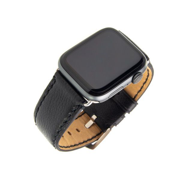 Kožený remienok FIXED Berkeley pre Apple Watch 42 mm a 44 mm so striebornou sponou, čierny