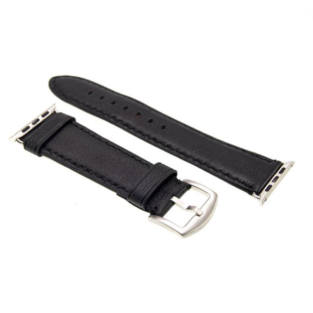 Kožený remienok FIXED Berkeley pre Apple Watch 42 mm a 44 mm so striebornou sponou, veľkosť L, čierny