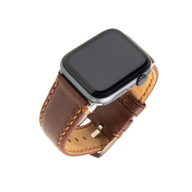 Kožený řemínek FIXED Berkeley pro Apple Watch 42 mm a 44 mm se stříbrnou sponou, velikost L, hnědý