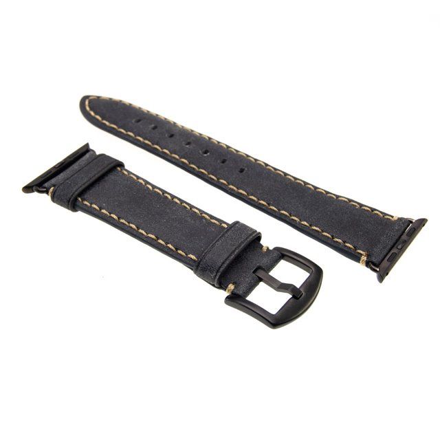 Kožený řemínek FIXED Berkeley pro Apple Watch 42 mm a 44 mm s černou sponou, uhlově černý