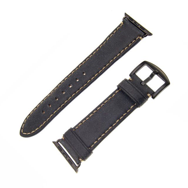 Kožený řemínek FIXED Berkeley pro Apple Watch 42 mm a 44 mm s černou sponou, velikost L, uhlově černý