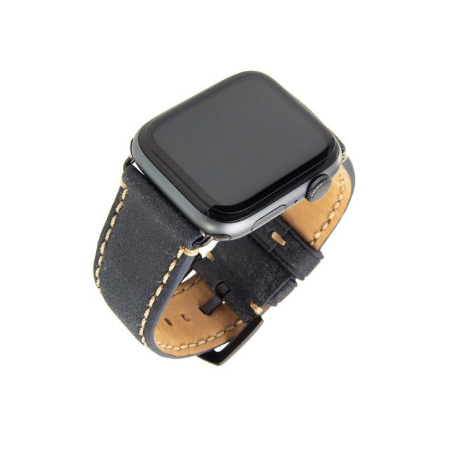 Kožený řemínek FIXED Berkeley pro Apple Watch 42 mm a 44 mm s černou sponou, velikost L, uhlově černý