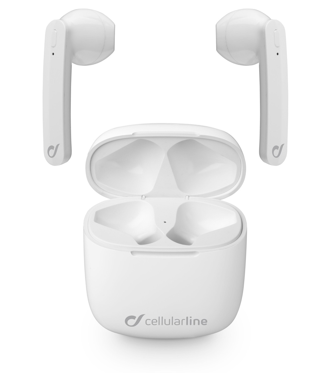 True wireless sluchátka Cellularline Aries s dobíjecím pouzdrem, Double master technologie, bílá