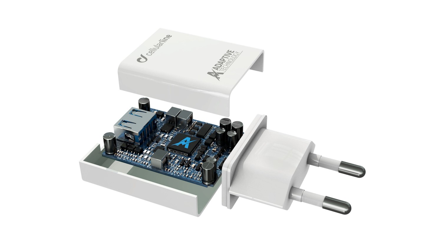 Set USB nabíječky a USB-C kabelu Cellularline, adaptivní nabíjení, 15W, bílý